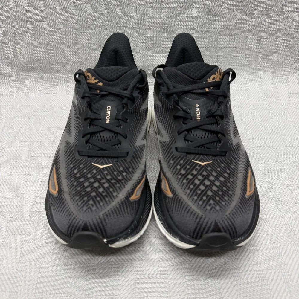 Hoka One One Clifton 9 Shoes Womens Size 9.5 Wide Black‎ Copper Running 1132211